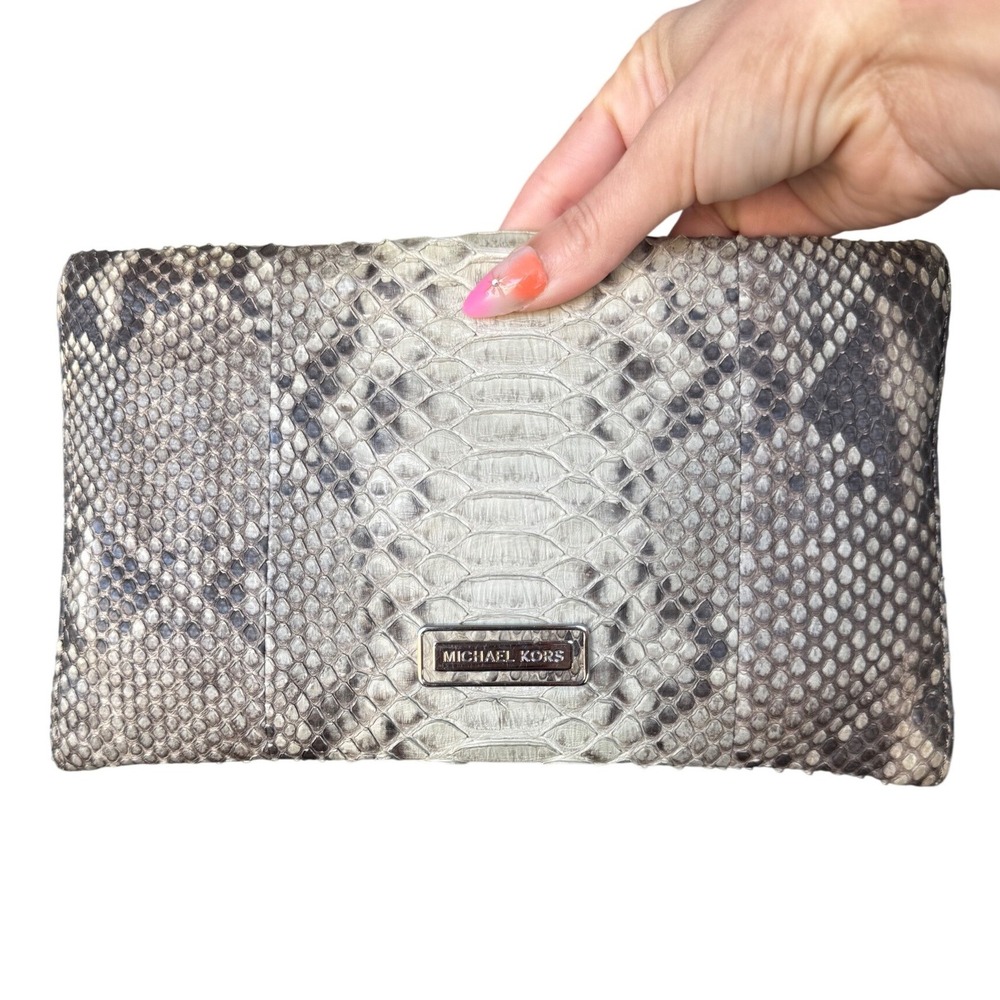 Michael Kors Snakeskin Envelope Clutch Bag Python Embossed Leather Purse